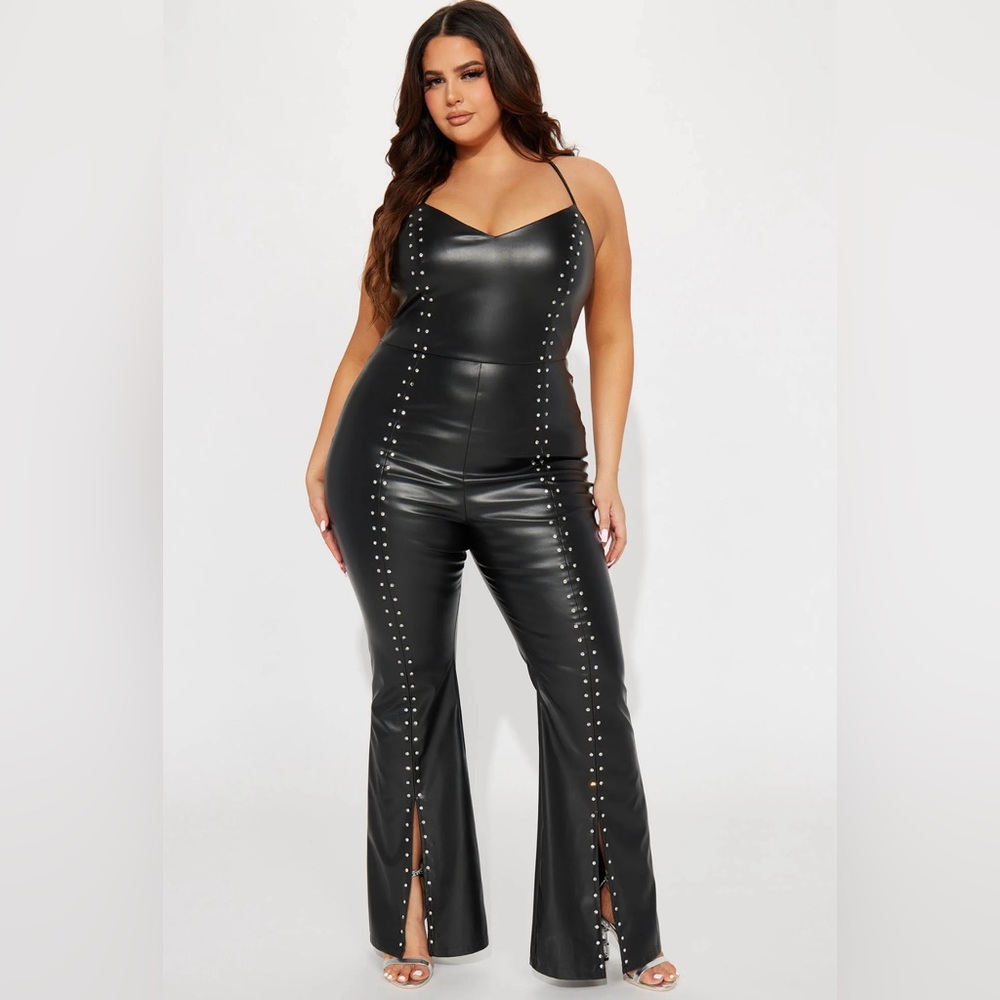FASHIONOVA ‘Make Me Wonder’ Faux Leather Jumpsuit- Black